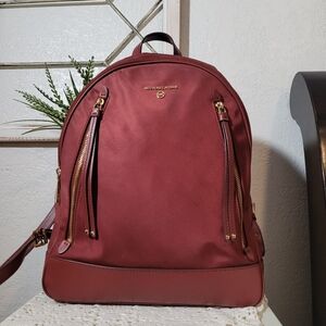 Michael Kors Brooklyn Large Maroon Burgandy Nylon and Leather Backpack